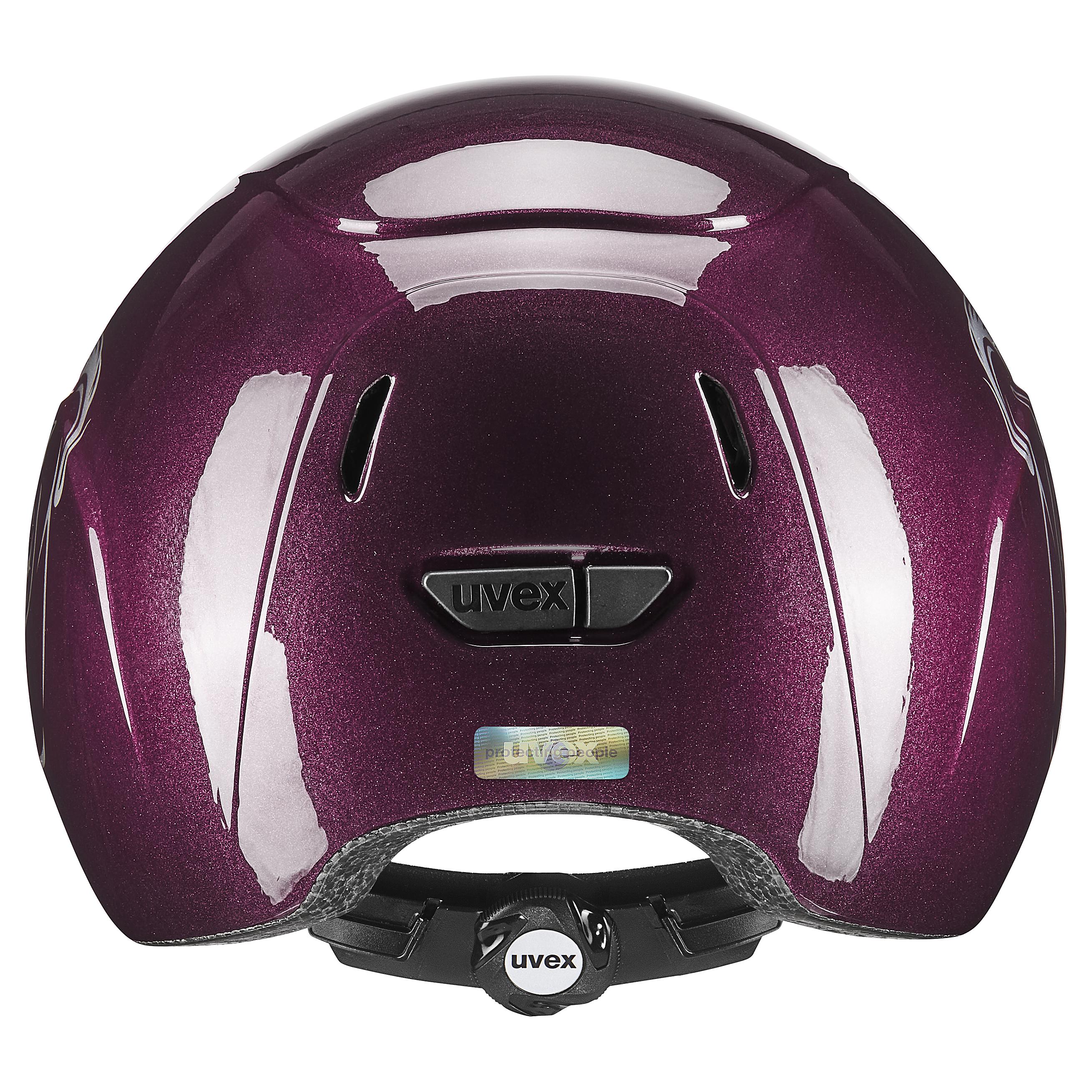 Uvex - Błyszczący kwiat burgundowy - Regulowany dziecięcy kask jeździecki rozmiar 49-54 cm