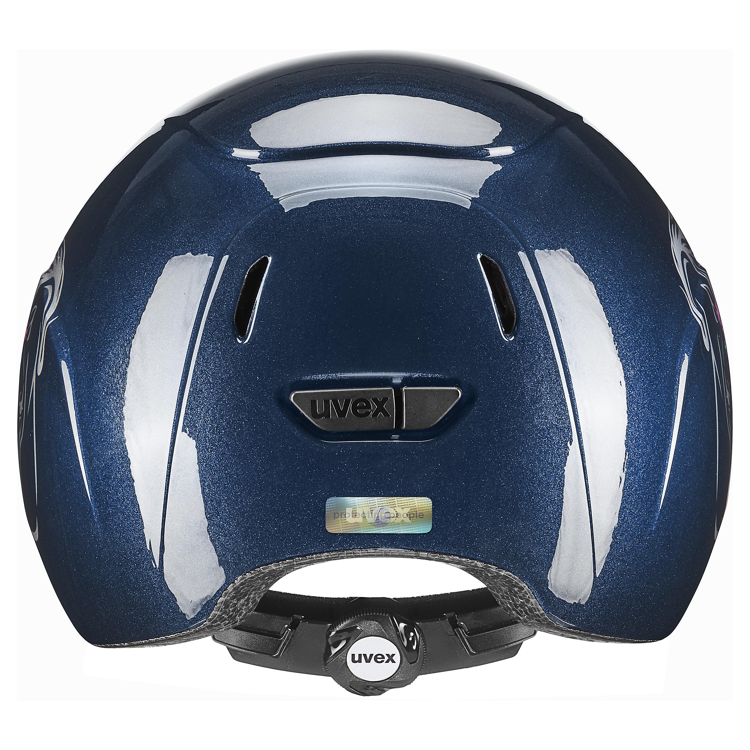 Uvex - Błyszczący kwiat granatowy - Regulowany dziecięcy kask jeździecki rozmiar 49-54 cm