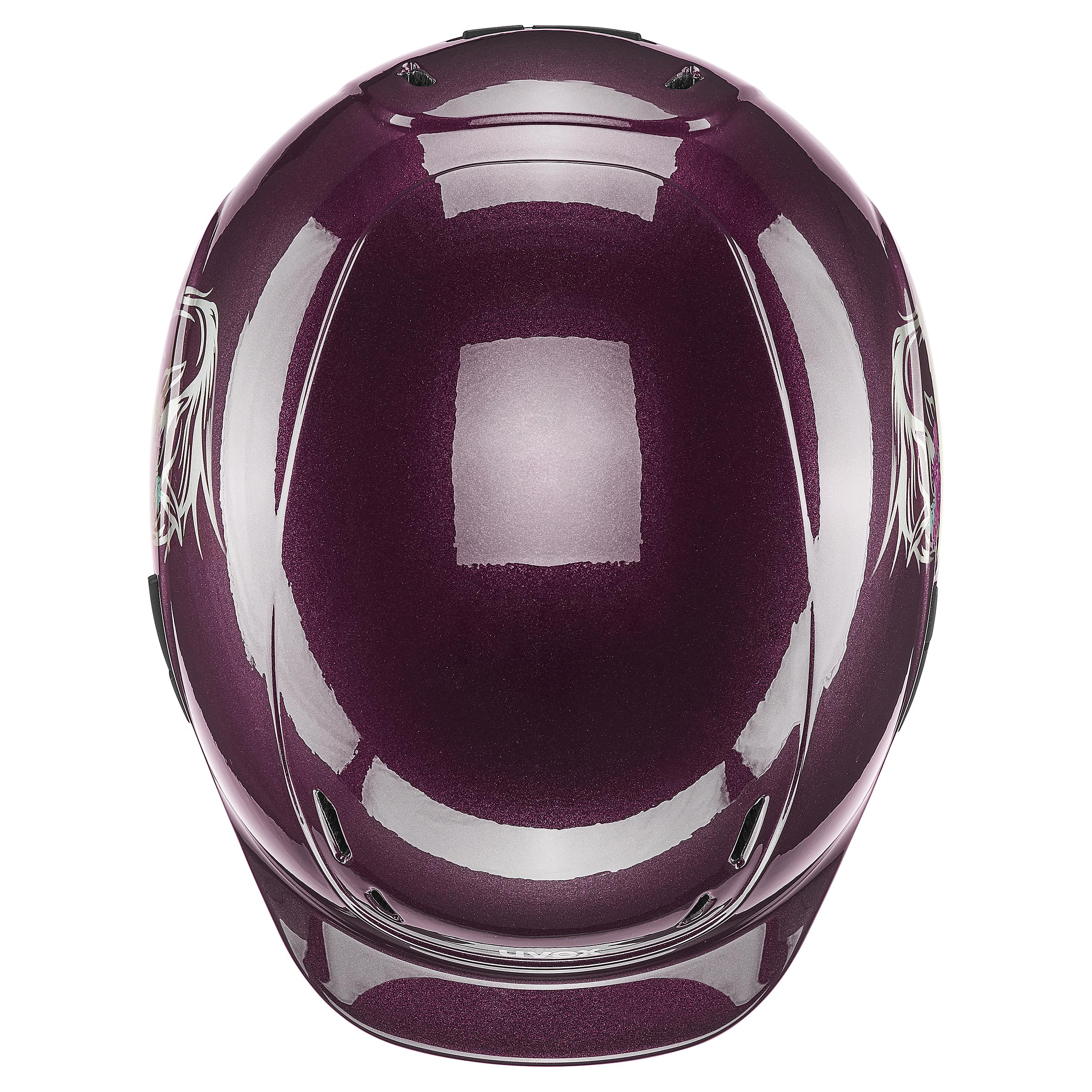 Uvex - Błyszczący kwiat burgundowy - Regulowany dziecięcy kask jeździecki rozmiar 49-54 cm